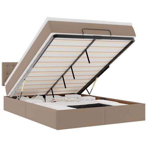 Pouf Letto con Materassi e LED Cappuccino 140x190cm Similpelle - Foto 1