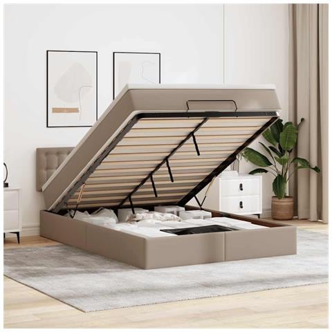 Pouf Letto con Materassi e LED Cappuccino 140x190cm Similpelle - Foto 2