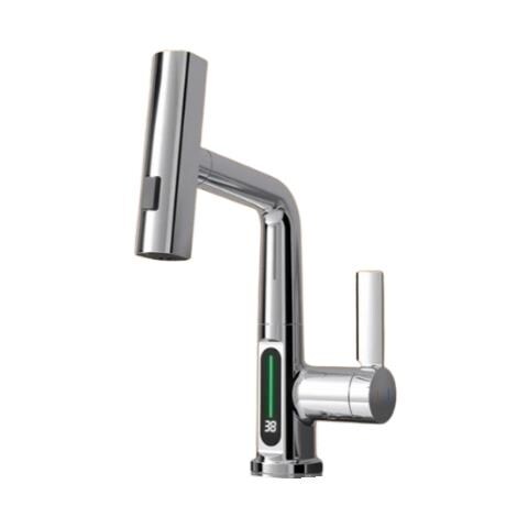Rubinetto per lavabo da bagno, Blackswan, tipo M325, modello cromato intelligente, con display LCD, 3 modalità e doccia a cascata mobile, dimensioni 23 cm - Foto 1