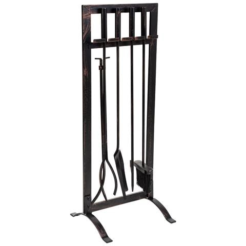 Set Attrezzi Per Camino In Metallo Nero 5pz 30,5x27x79,5h Cm - Foto 1