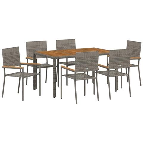 Set da Pranzo per Giardino 7 pcs Grigio polyrattan - Foto 1