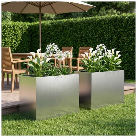 Vaso da giardino 2 pz Argento 50 x 40 x 50 cm Acciaio zincato - Foto 2