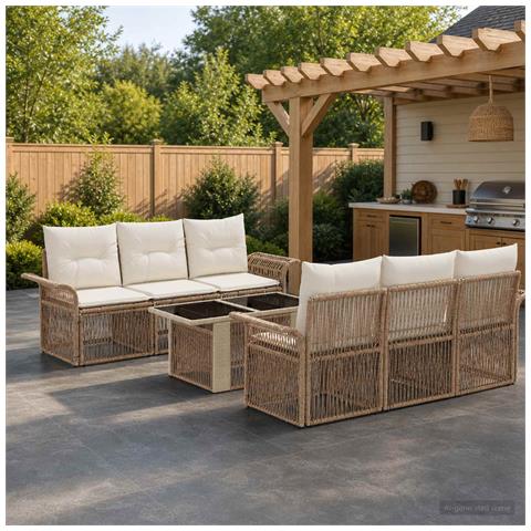 Set Divano da Giardino 7 pz Beige e Bianco Crema polyrattan - Foto 9