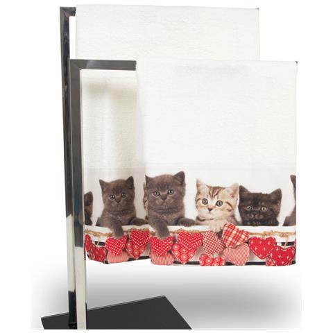 Set Asciugamani E Teli Bagno In Stampa Digitale Linea Fresh Dis. Micio 33 Telo Bagno Micio - Foto 3