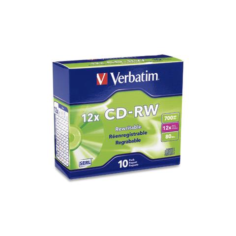 CD-RW 80MIN 700MB 4X-12X High Speed Branded 10pk Slim Case, CD-RW, Custodia per CD - Foto 1