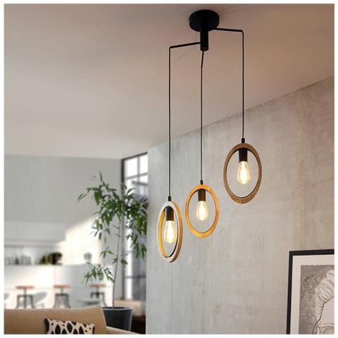 Lampadario Industrial Basildon 3 Luci Pendenti Metallo Nero E Marrone - Foto 1