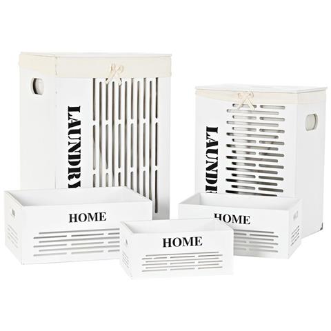Set Di Cesti Dkd Home Decor Bianco Poliestere Mdf (40 X 30 X 56 Cm) (5 Pezzi) - Foto 1
