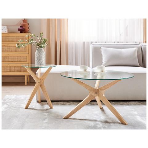 Set Di 2 Tavolini Da Caffè Valley Vetro Temperato Marrone Chiaro - Foto 1