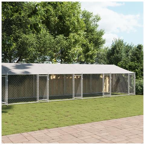 Gabbia Cani con Tetto e Porte Grigia 10x2x2 m Acciaio Zincato - Foto 2