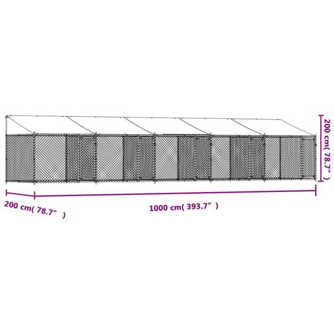 Gabbia Cani con Tetto e Porte Grigia 10x2x2 m Acciaio Zincato - Foto 8