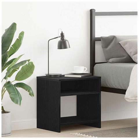 Comodino Rovere Nero 40x30x40 cm in Legno Multistrato - Foto 1