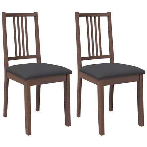 Sedie da Pranzo con Cuscini 2pz Marrone Legno Massello di Hevea - Foto 1