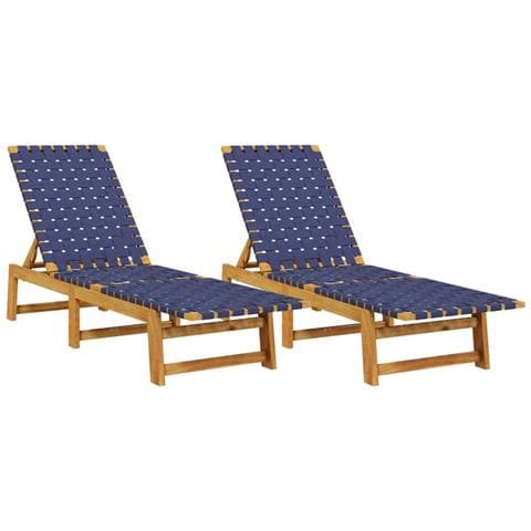 Lettini Prendisole 2pz Blu Scuro Legno Massello Acacia Tessuto - Foto 2