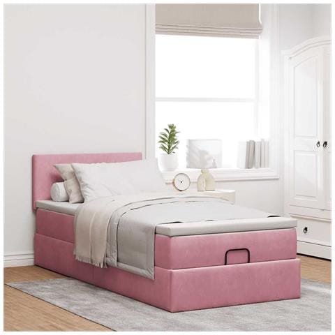 Struttura Letto Pouf Con Materasso Rosa 80x200 Cm Velluto - Foto 3