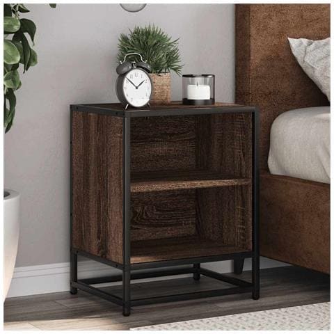 Comodino Rovere Marrone 40x31x50 Cm Legno Multistrato E Metallo - Foto 1