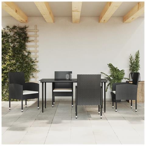 Set Da Pranzo Da Giardino 5 Pz Nero In Polyrattan E Acciaio - Foto 1