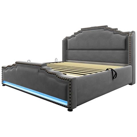 Letto Imbottito 140x200, Letto Matrimoniale Con Contenitore Idraulico, Letto Contenitore E Letto Per Ragazzi, Grigio, Senza Materasso - Foto 2