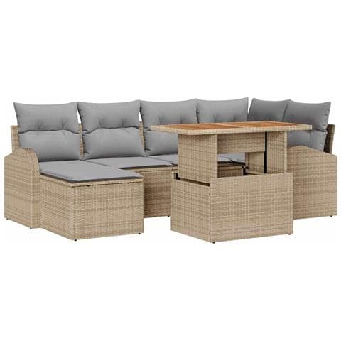 Set da Pranzo da Giardino 7 Pezzi con Cuscini Beige Polyrattan Acacia - Foto 1