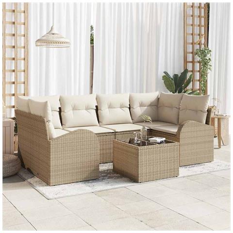 Set Divano da Giardino 7 Pezzi con Cuscini Beige Polyrattan - Foto 2