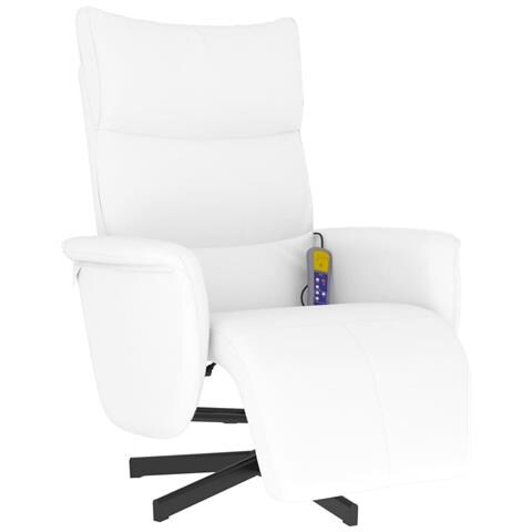 Poltrona Reclinabile Massaggiante Poggiapiedi Bianca Similpelle - Foto 1