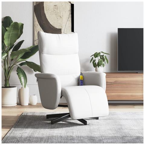 Poltrona Reclinabile Massaggiante Poggiapiedi Bianca Similpelle - Foto 2