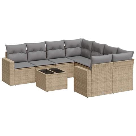 Set Divano da Giardino 9 pz con Cuscini Beige in Polyrattan - Foto 1