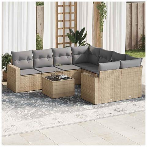 Set Divano da Giardino 9 pz con Cuscini Beige in Polyrattan - Foto 2