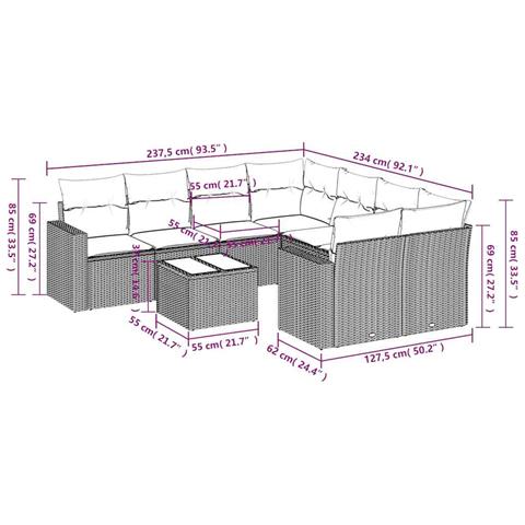 Set Divano da Giardino 9 pz con Cuscini Beige in Polyrattan - Foto 3