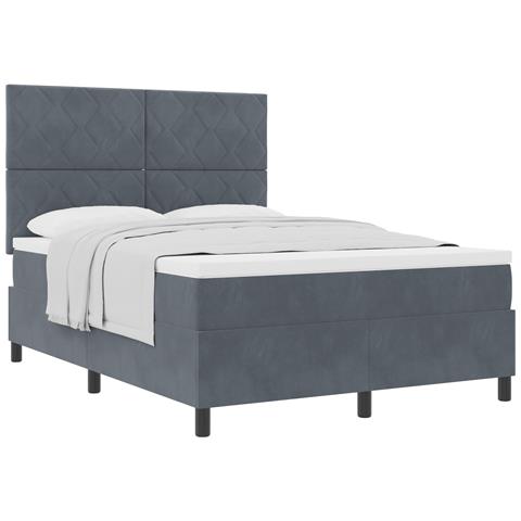 Letto Box Spring con Materasso Grigio Scuro 140x200 cm Velluto - Foto 1