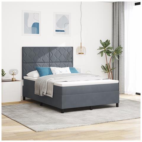 Letto Box Spring con Materasso Grigio Scuro 140x200 cm Velluto - Foto 2