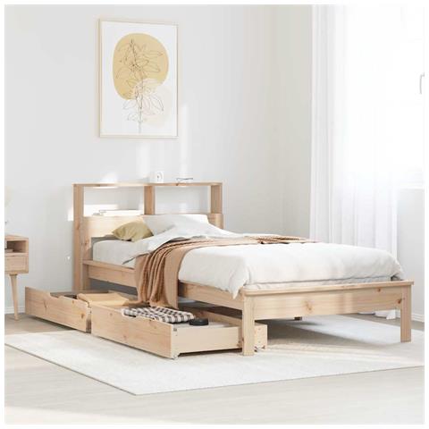 Letto Libreria senza Materasso 90x190 cm Legno Massello Pino - Foto 2