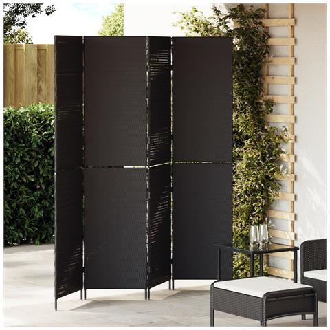 Pannello Separatore 4 Pannelli Pieghevole Nero 195x180 cm Polirattan - Foto 2