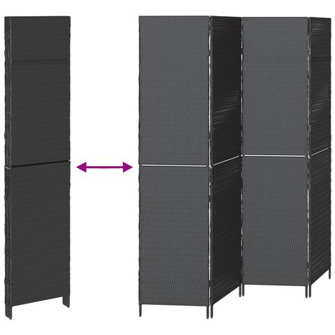 Pannello Separatore 4 Pannelli Pieghevole Nero 195x180 cm Polirattan - Foto 9