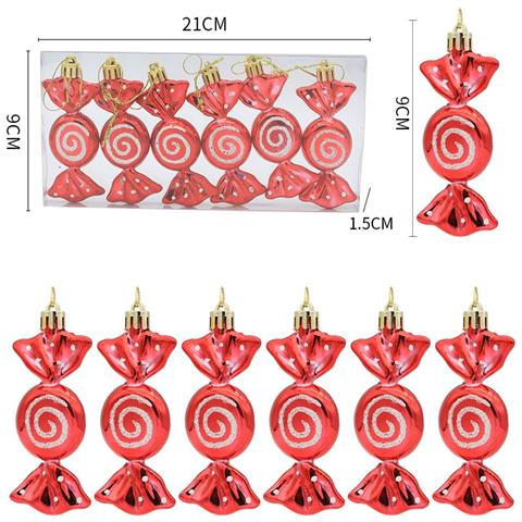 Mini Ornamenti Natalizi A Forma Di Caramella - Set Da 6, Decorazioni Festive Da Appendere All'albero Red - Foto 1