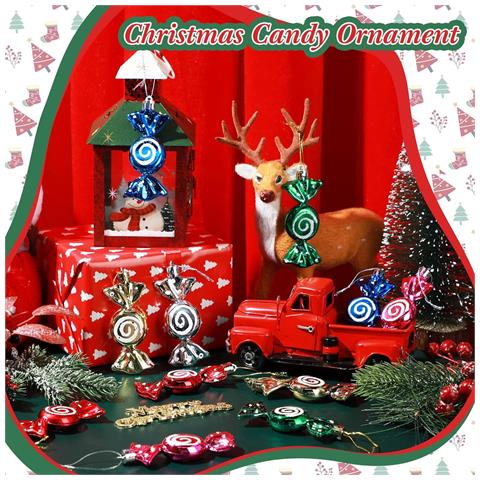 Mini Ornamenti Natalizi A Forma Di Caramella - Set Da 6, Decorazioni Festive Da Appendere All'albero Red - Foto 4
