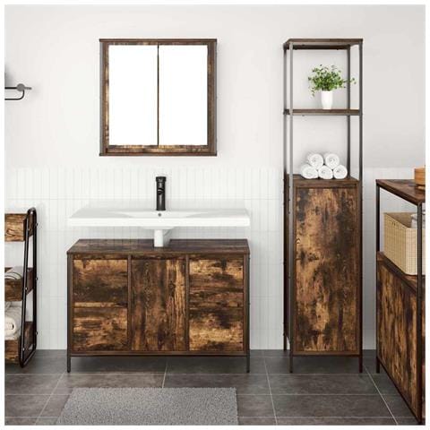 Set di mobili per il bagno 2 pcs Rovere affumicato e Nero - Foto 2