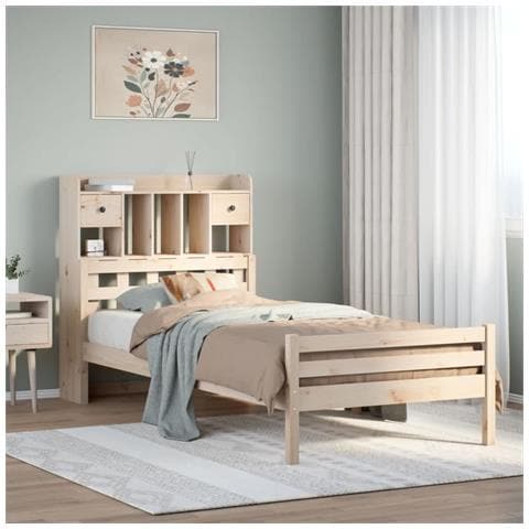 Letto Libreria senza Materasso 90x200 cm Legno Massello Pino - Foto 2