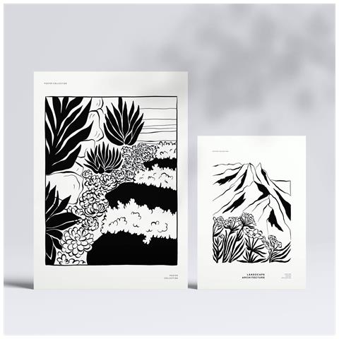 Set Di 6 Stampe Stampe Artistiche E Astratte Per L'interior Design Con Inchiostro Nero Per Il Giardino Succulento A3 & A4 Senza Cornice - Foto 2