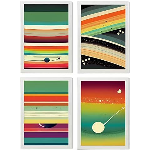 Set Di 4 Stampe Diviso Posters In Arte Astratta Illustrazioni E Manifesti Di Galassie Artistiche Moderne E A Colori Per L'interior Cornice Bianca A3 - Foto 1