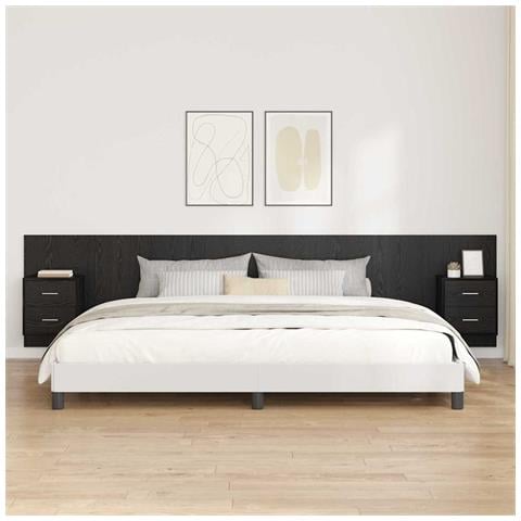 Testata con Comodino 3 pcs Rovere Nero Legno multistrato - Foto 2