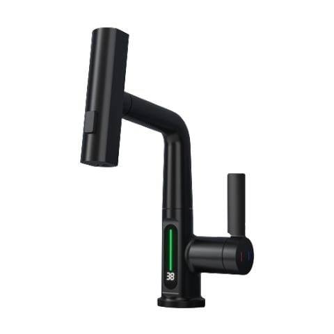 Rubinetto per lavabo da bagno, Blackswan, tipo M324, modello smart nero opaco, con display LCD, 3 modalità e doccia a cascata mobile, dimensioni 23 cm - Foto 1