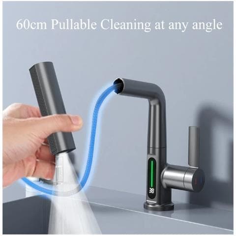 Rubinetto per lavabo da bagno, Blackswan, tipo M324, modello smart nero opaco, con display LCD, 3 modalità e doccia a cascata mobile, dimensioni 23 cm - Foto 4
