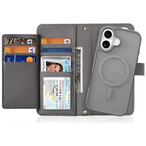 Cover Cartera per iPhone 16 - Pelle /PU, Grigio - Foto 4