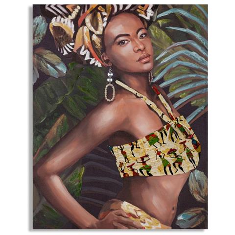 Dipinto Su Tela Kelly B, Figura Femminile Tropicale Con Top Etnico - Foto 1