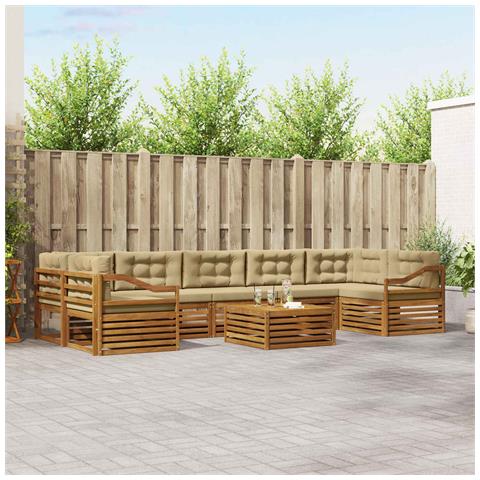 Set di divani da esterno con cuscino 8 pcs Naturale e Beige - Foto 2