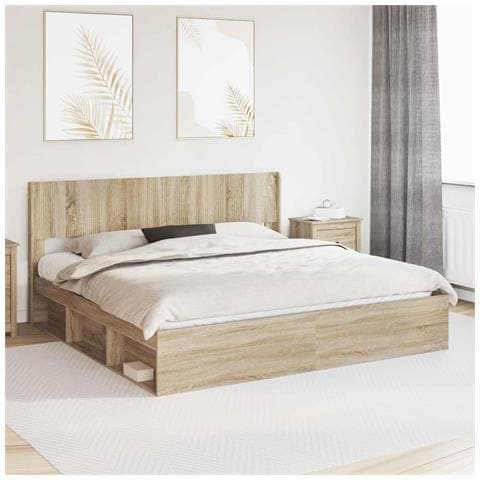 Struttura del letto con stoccaggio e testata Rovere Sonoma - Foto 2