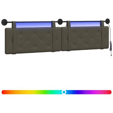 Testiera sospesa Con luce LED Grigio Similpelle - Foto 1