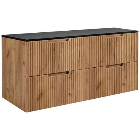 Mobile sottolavabo per bagno, Marrone e bianco, 120 cm, 4 cassetti con chiusura ammortizzata, Mobili da bagno moderni - Foto 1