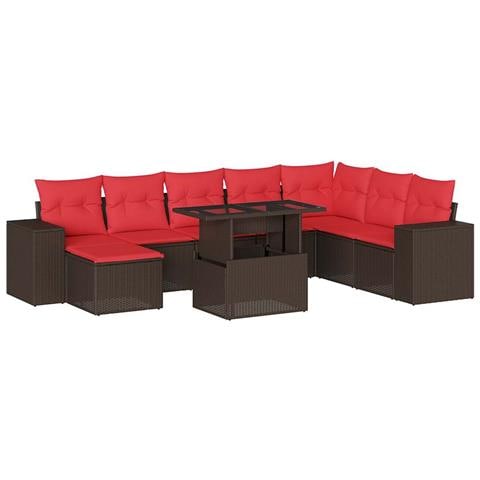 Set Divani da Giardino 9 pz con Cuscini Marrone in Polyrattan - Foto 1