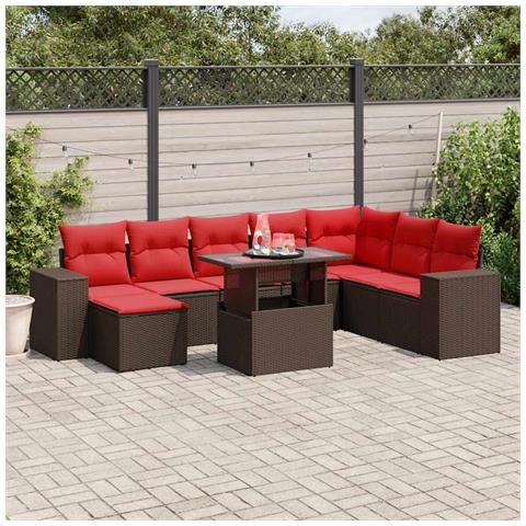 Set Divani da Giardino 9 pz con Cuscini Marrone in Polyrattan - Foto 2